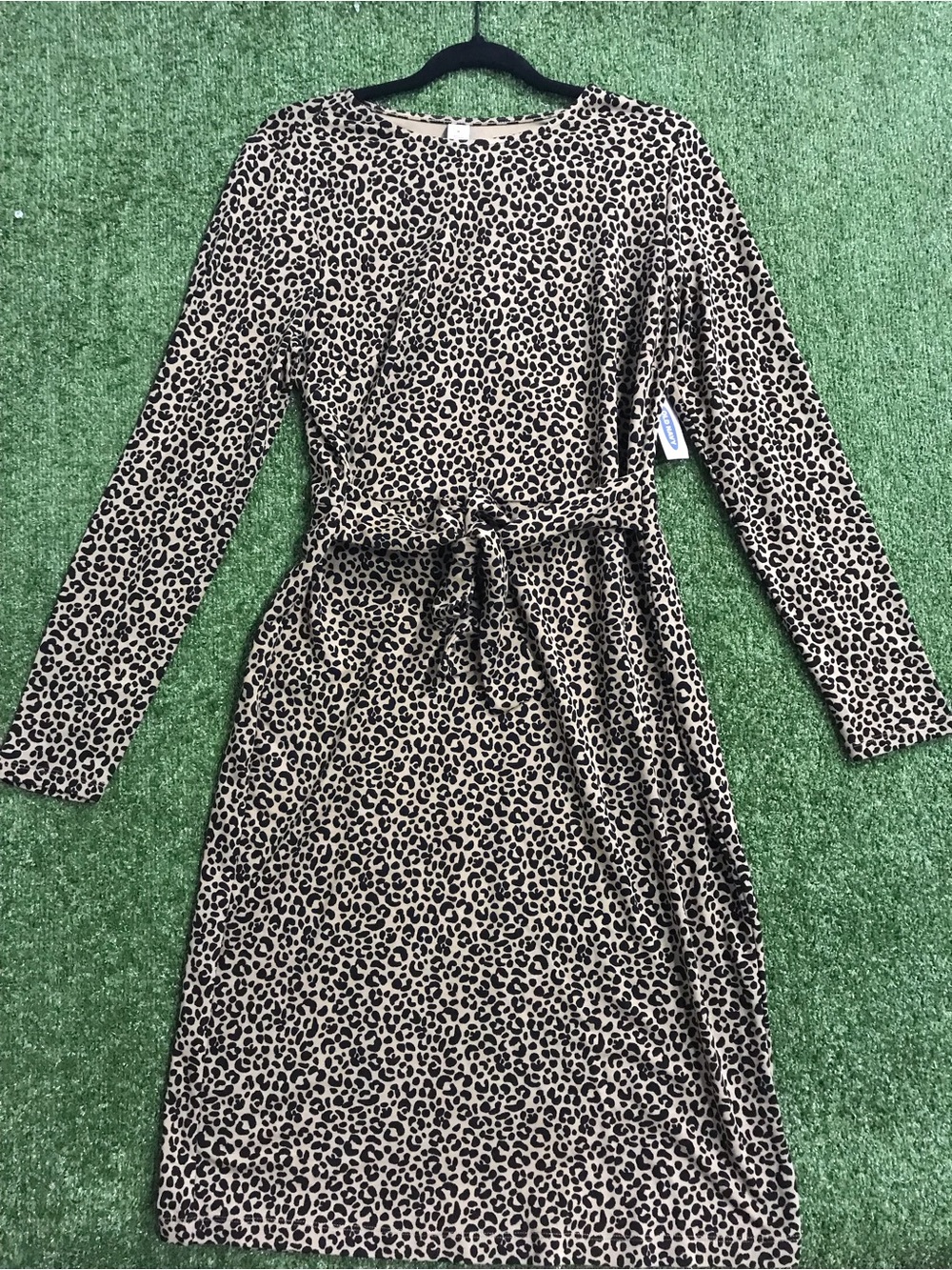 Old Navy Leopard Print Long Sleeve Belted Midi Dress - Tan & Black